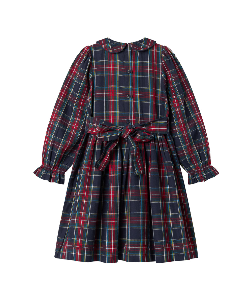 Mørkeblå grøn og rød ternet julekjole med krave og lange ærmer til børn