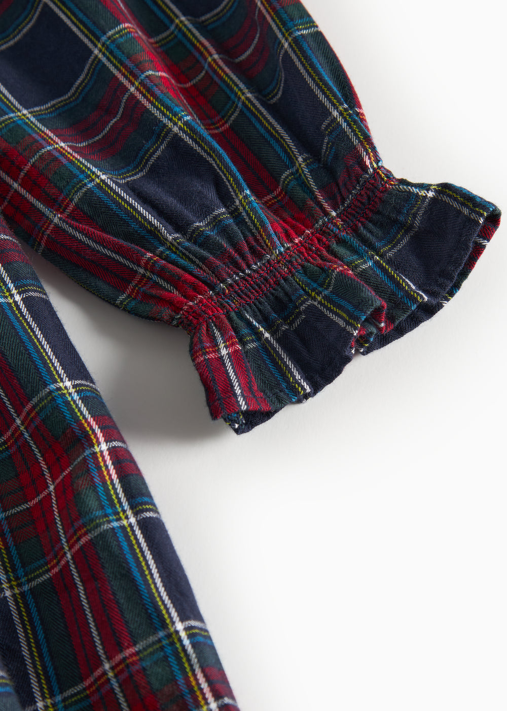 Mørkeblå grøn og rød ternet julekjole med krave og lange ærmer til børn