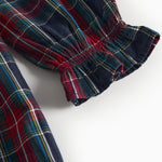 Mørkeblå grøn og rød ternet julekjole med krave og lange ærmer til børn