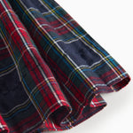 Mørkeblåt grønt og rødt ternet julenederdel med elastisk talje til børn