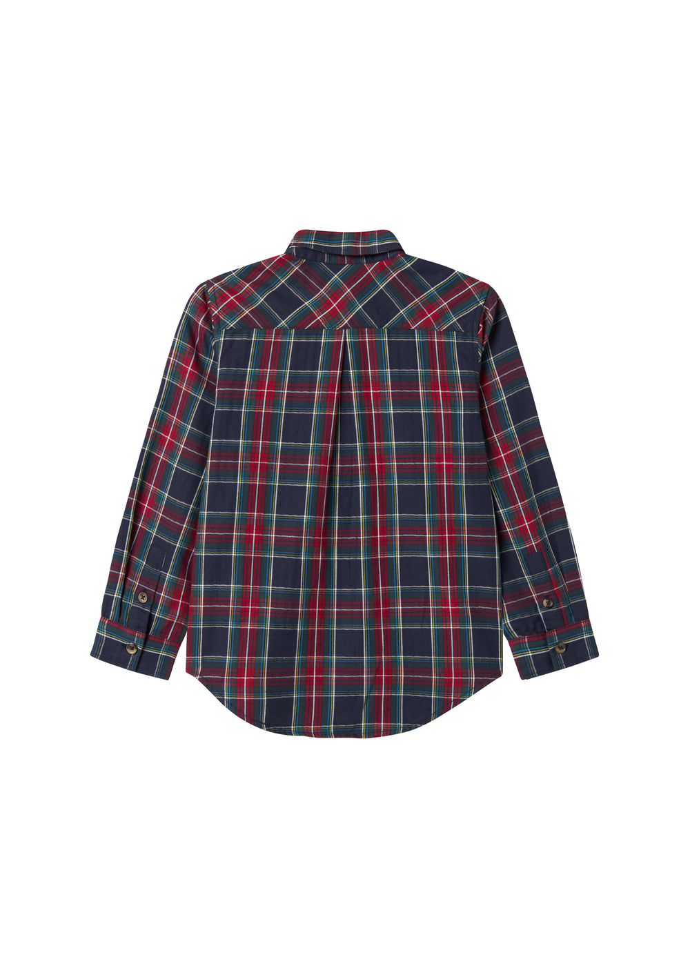 Mørkeblå, grøn og rød ternet juleskjorte med lange ærmer til børn