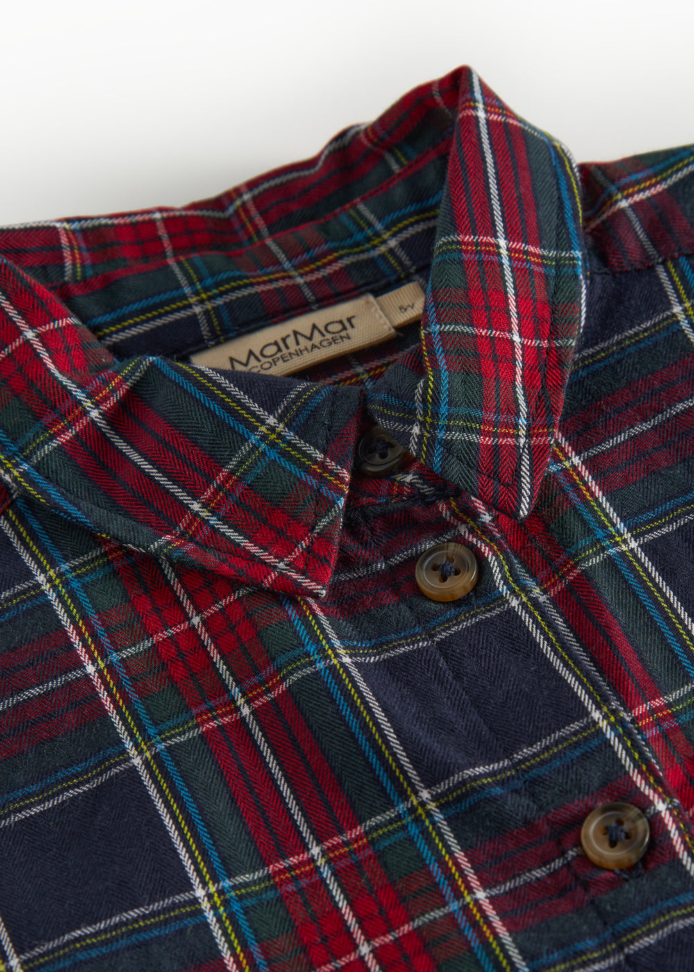 Mørkeblå, grøn og rød ternet juleskjorte med lange ærmer til børn