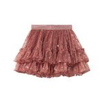 Rosa festnederdel i tyl med flæser og gyldne prikker til børn