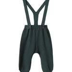 Mørkegrønne strikkede bukser med seler og fine knapper til baby