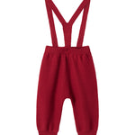 Røde strikkede bukser med seler og fine knapper til baby