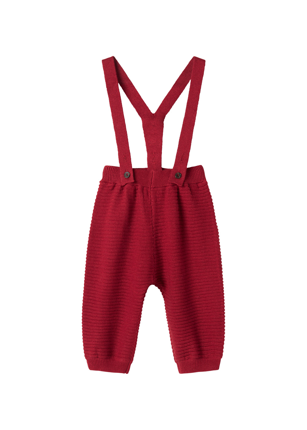 Røde strikkede bukser med seler og fine knapper til baby