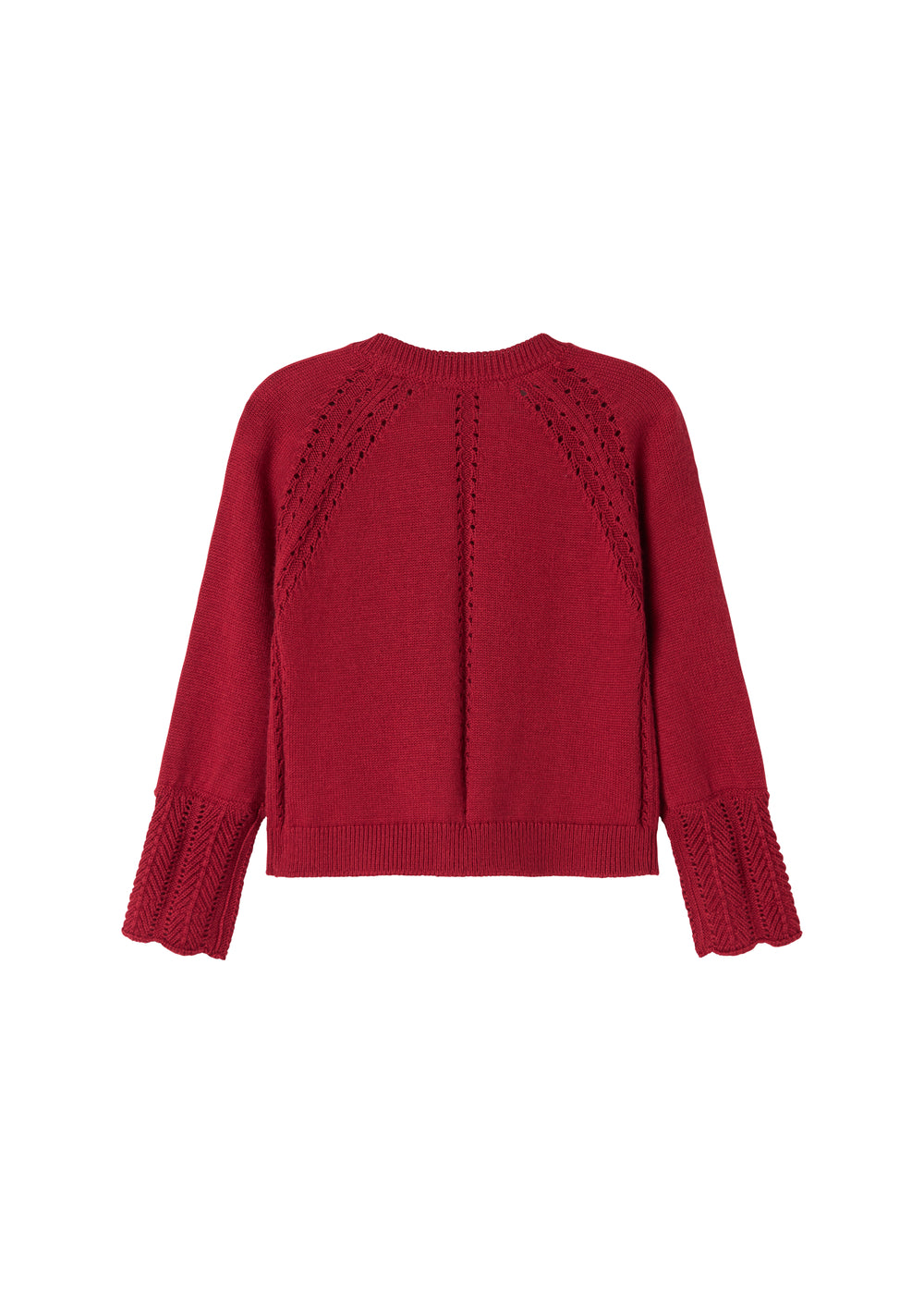 Rød juletrøje med fine hulmønstre og ribkanter til baby