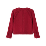 Rød juletrøje med fine hulmønstre og ribkanter til baby