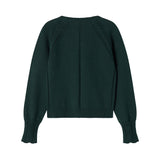 Mørkegrøn strikket juletrøje med hulmønster og ribkanter til baby