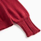 Rød julecardigan med fine hulmønstre og ribkanter til børn