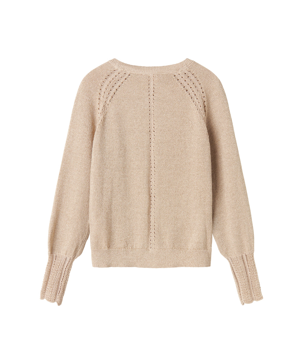 Beige cardigan med guldglimmer og fine ribdetaljer til børn