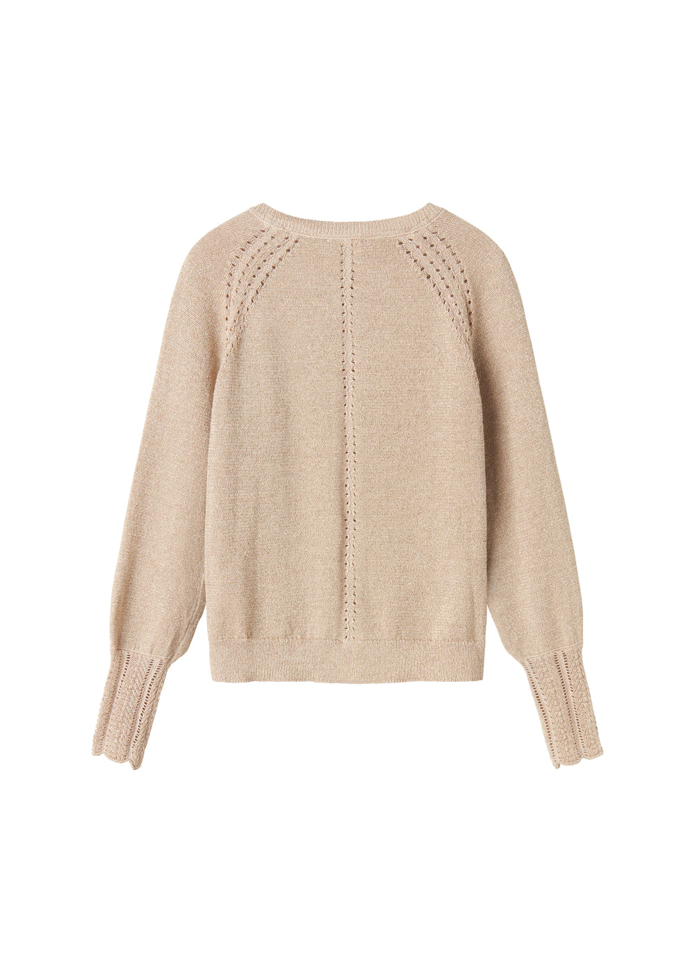 Beige cardigan med guldglimmer og fine ribdetaljer til børn