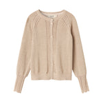 Beige cardigan med guldglimmer og fine ribdetaljer til børn