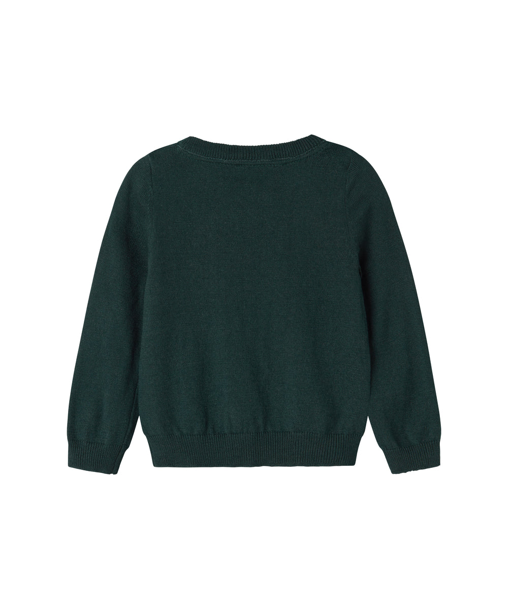 Strikket babybluse med ternet mønster i mørkegrøn