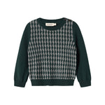 Strikket babybluse med ternet mønster i mørkegrøn