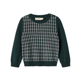 Strikket babybluse med ternet mønster i mørkegrøn
