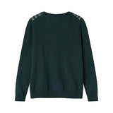 Strikket bluse med ternet mønster i mørkegrøn til børn