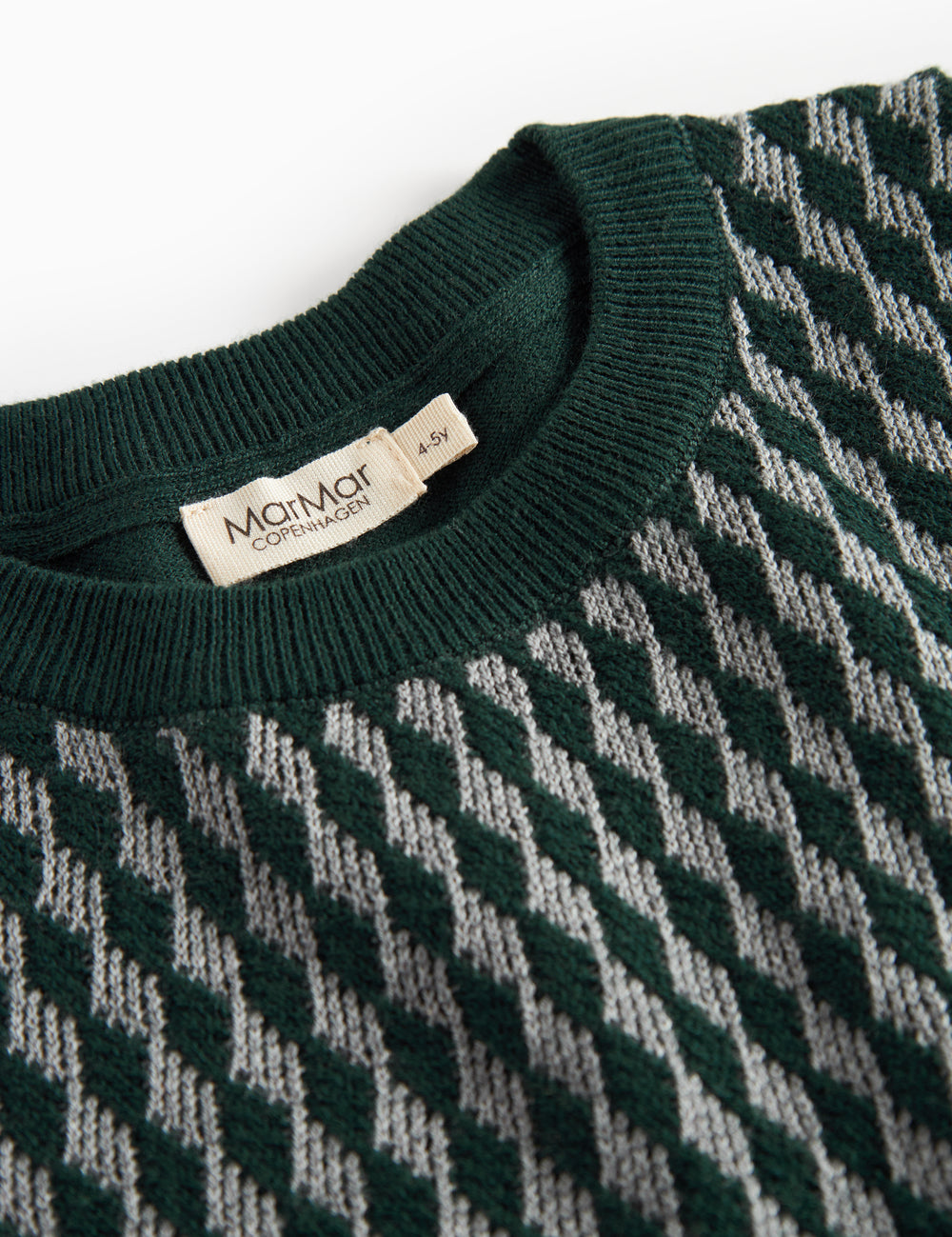 Strikket bluse med ternet mønster i mørkegrøn til børn