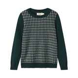 Strikket bluse med ternet mønster i mørkegrøn til børn