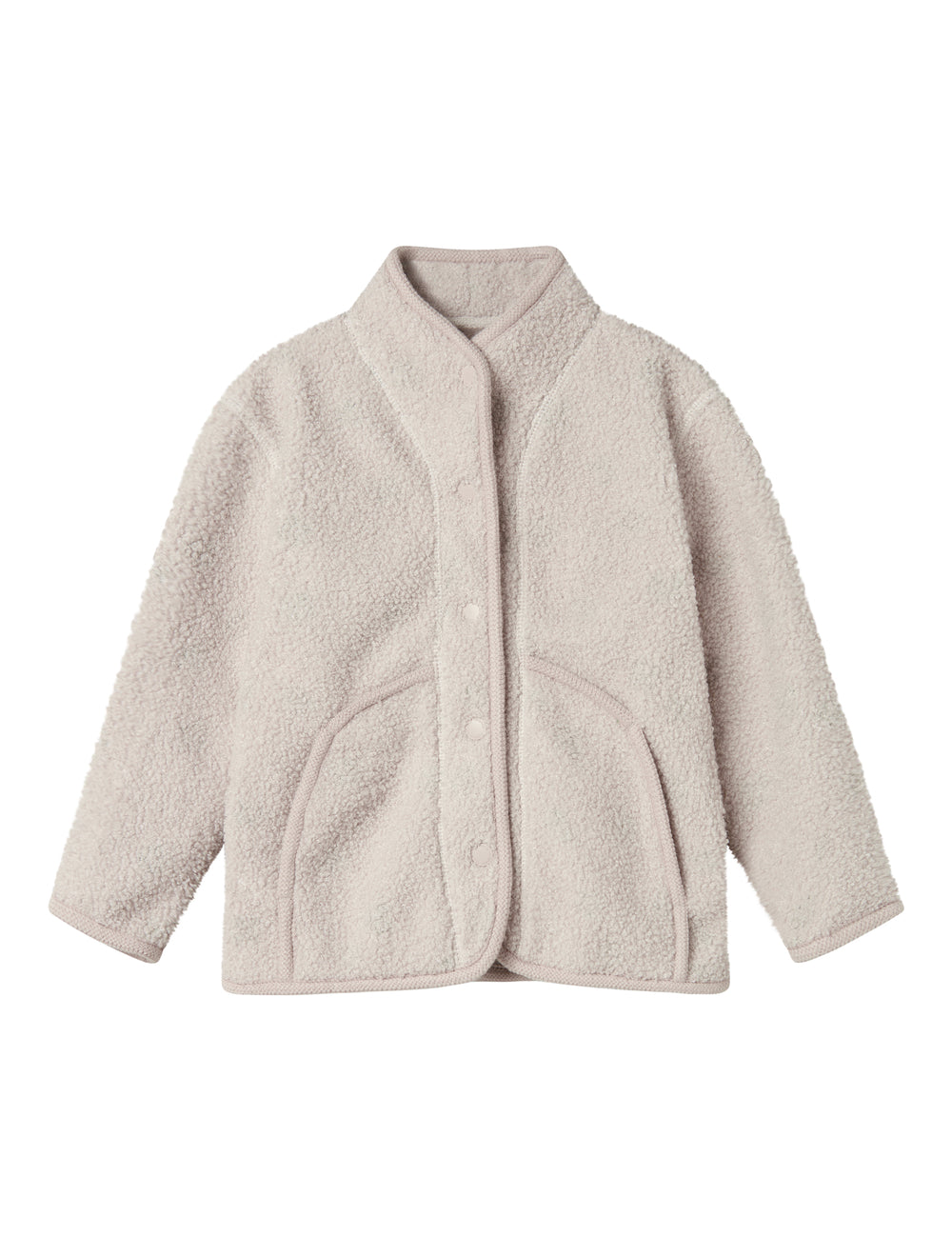 Beige fleecejakke med trykknapper og lommer til børn