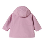 Lyserød overgangsjakke med hætte, lynlås og lommer til baby