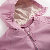 Lyserød overgangsjakke med hætte, lynlås og lommer til baby