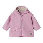 Lyserød overgangsjakke med hætte, lynlås og lommer til baby