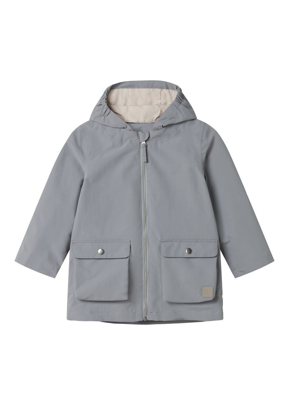 Grå overgangsjakke med hætte og lommer til børn