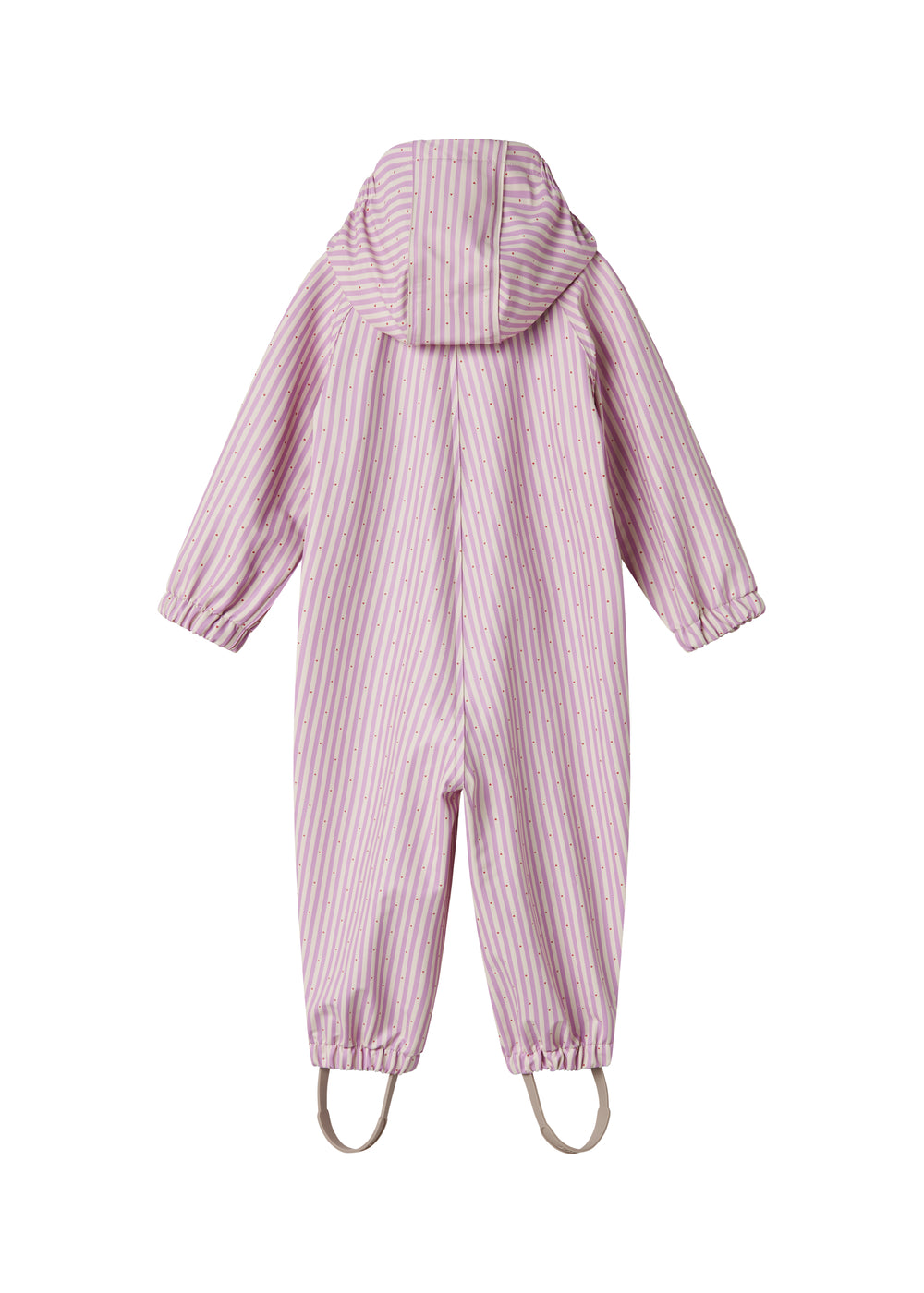 Lyserød stribet regndragt med hætte og fodstropper til baby
