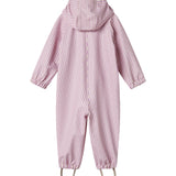 Lyserød stribet regndragt med hætte og fodstropper til baby