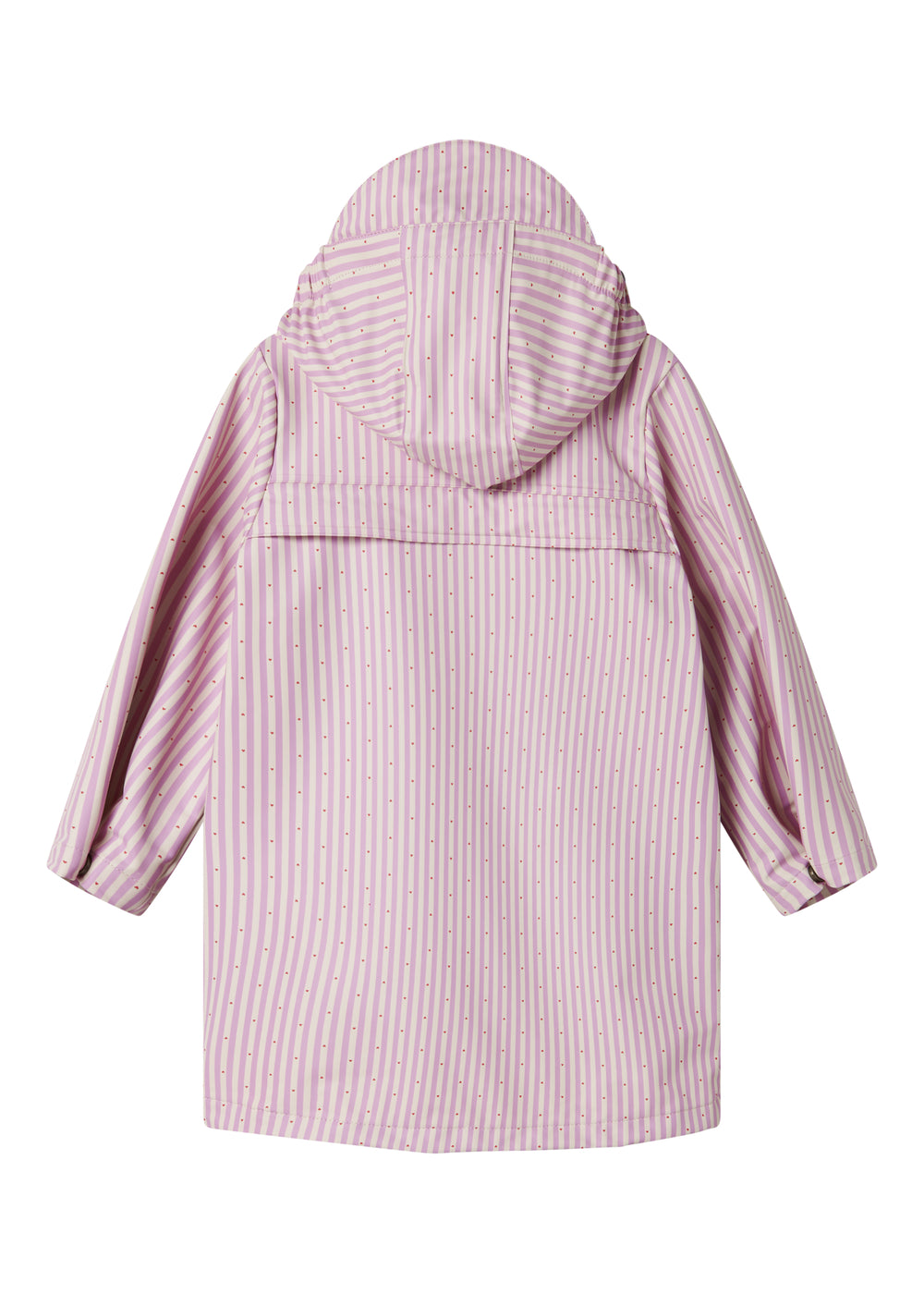 Lyserød stribet regnjakke til børn med hætte og knapper