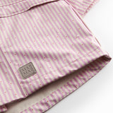 Lyserød stribet regnjakke til børn med hætte og knapper