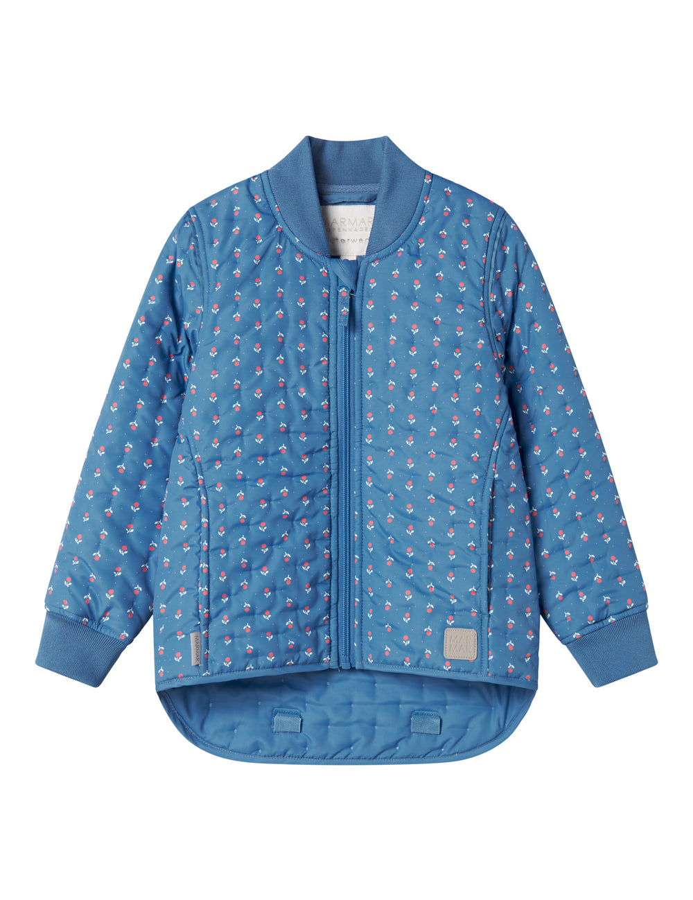 Blå termo jakke med blomstret print til barn