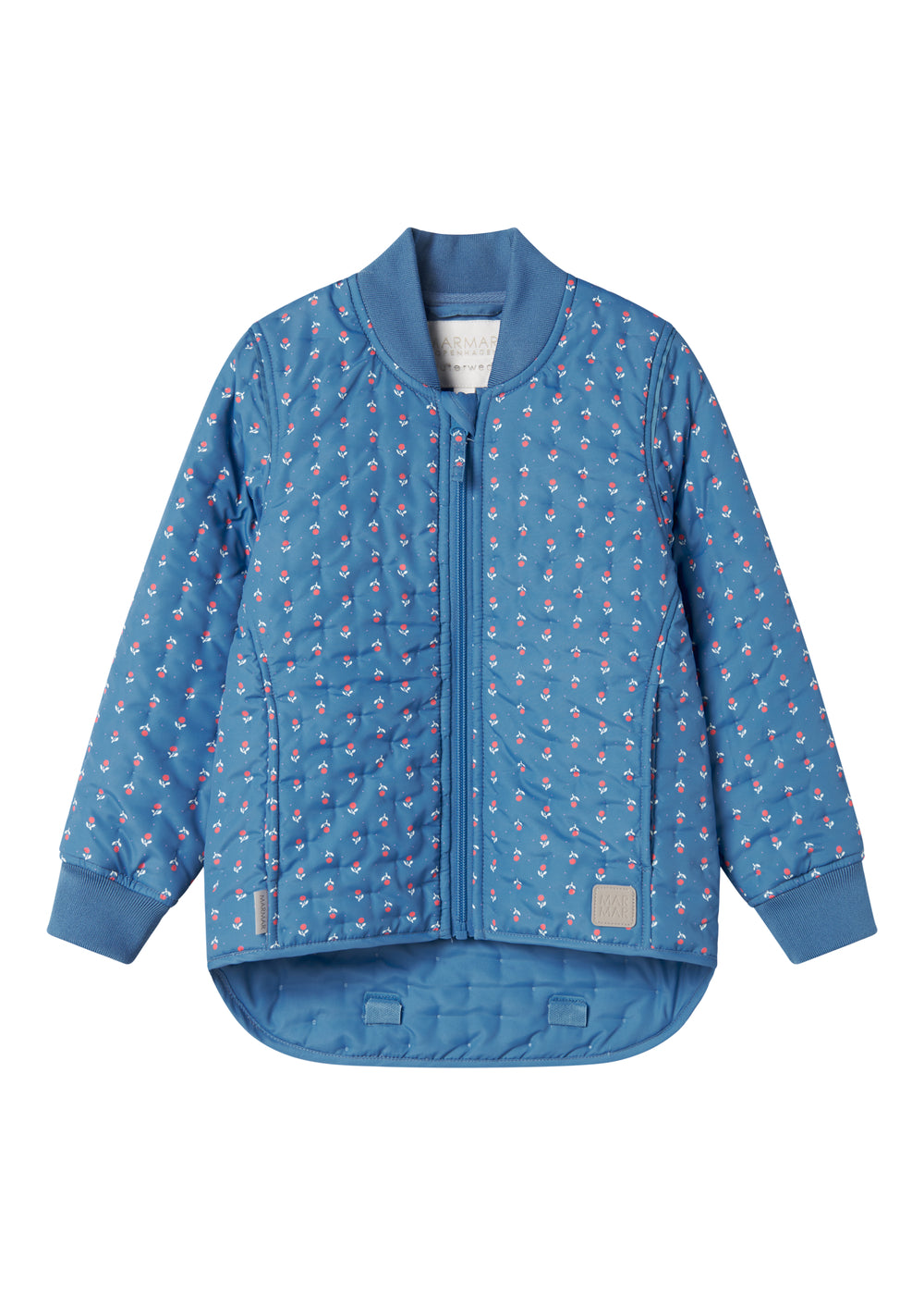 Blå termo jakke med blomstret print til barn