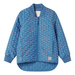 Blå termo jakke med blomstret print til barn