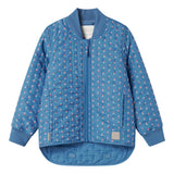 Blå termo jakke med blomstret print til barn