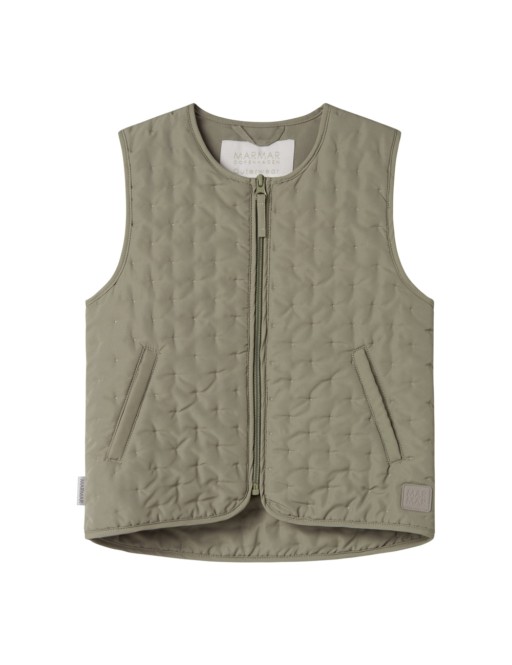 Grøn quiltet vest med lommer til børn