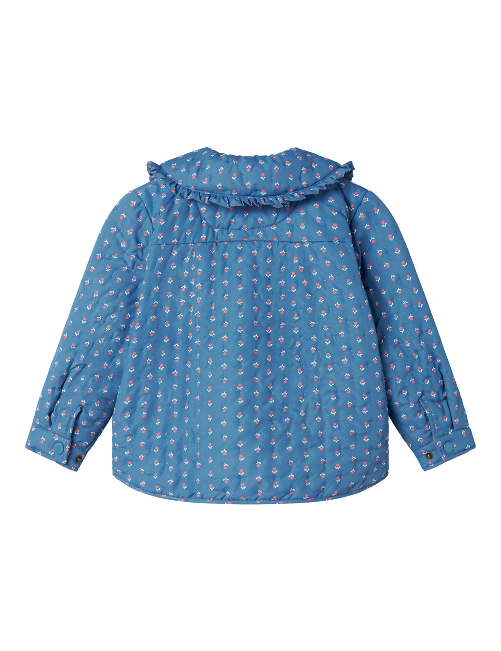 Blå termo jakke til børn med blomstret mønster og krave