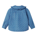 Blå termo jakke til børn med blomstret mønster og krave