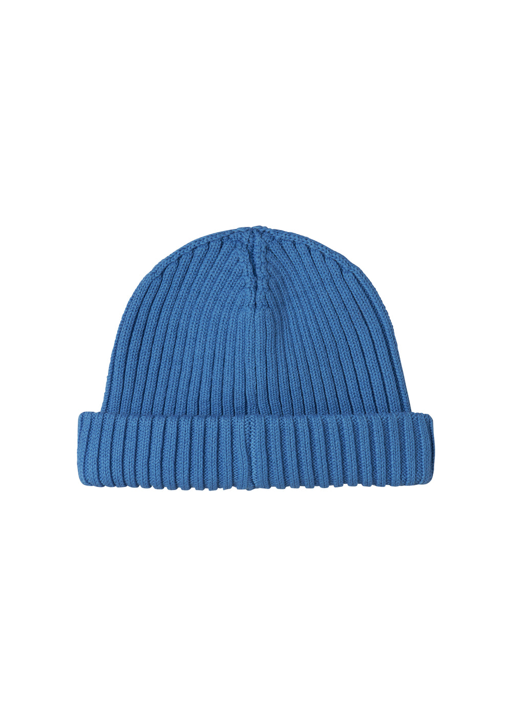 Blå ribstrikket hue til barn