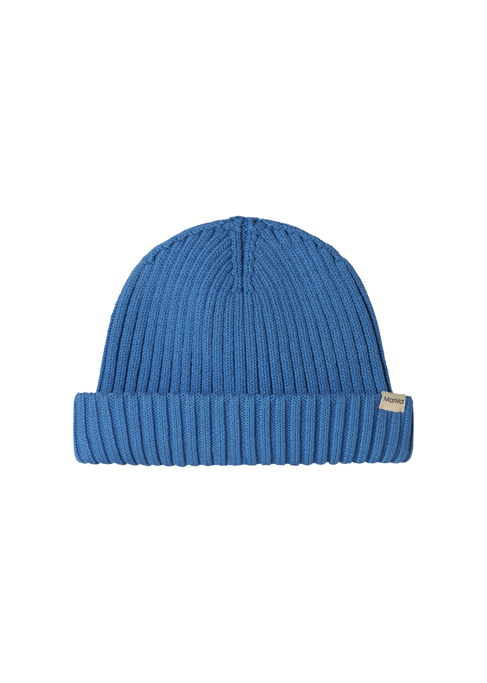 Blå ribstrikket hue til barn