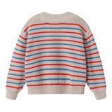 Stribet striktrøje til børn i beige med blå og røde striber
