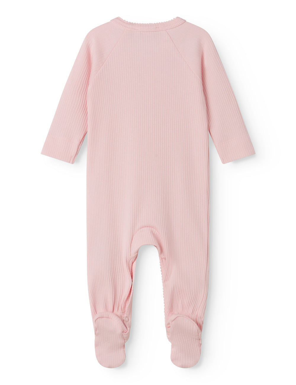 Lyserød langærmet baby heldragt med fødder og knapper