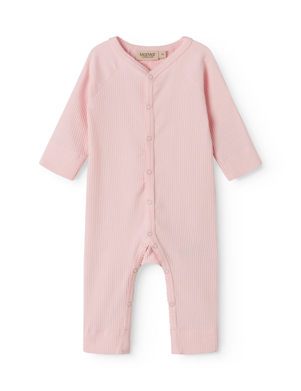 Lyserød langærmet baby heldragt med knapper