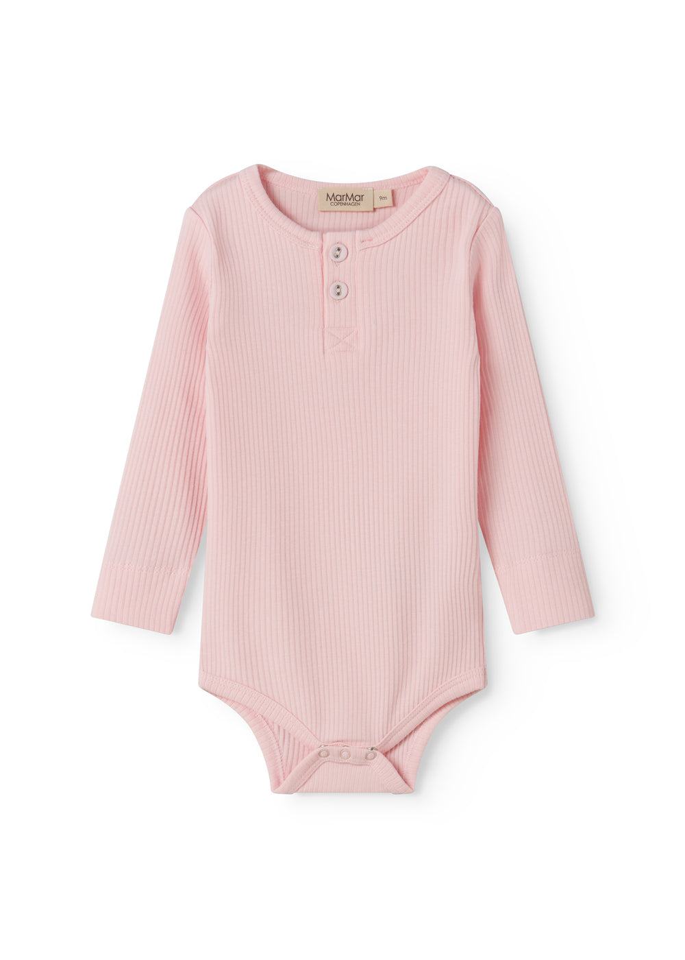 Lyserød langærmet baby bodystocking med stolpe knaplukning
