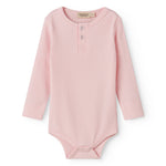 Lyserød langærmet baby bodystocking med stolpe knaplukning