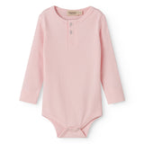Lyserød langærmet baby bodystocking med stolpe knaplukning
