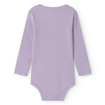 Langærmet baby modal bodystocking med stolpe knaplukning i lilla nuance