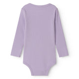 Langærmet baby modal bodystocking med stolpe knaplukning i lilla nuance