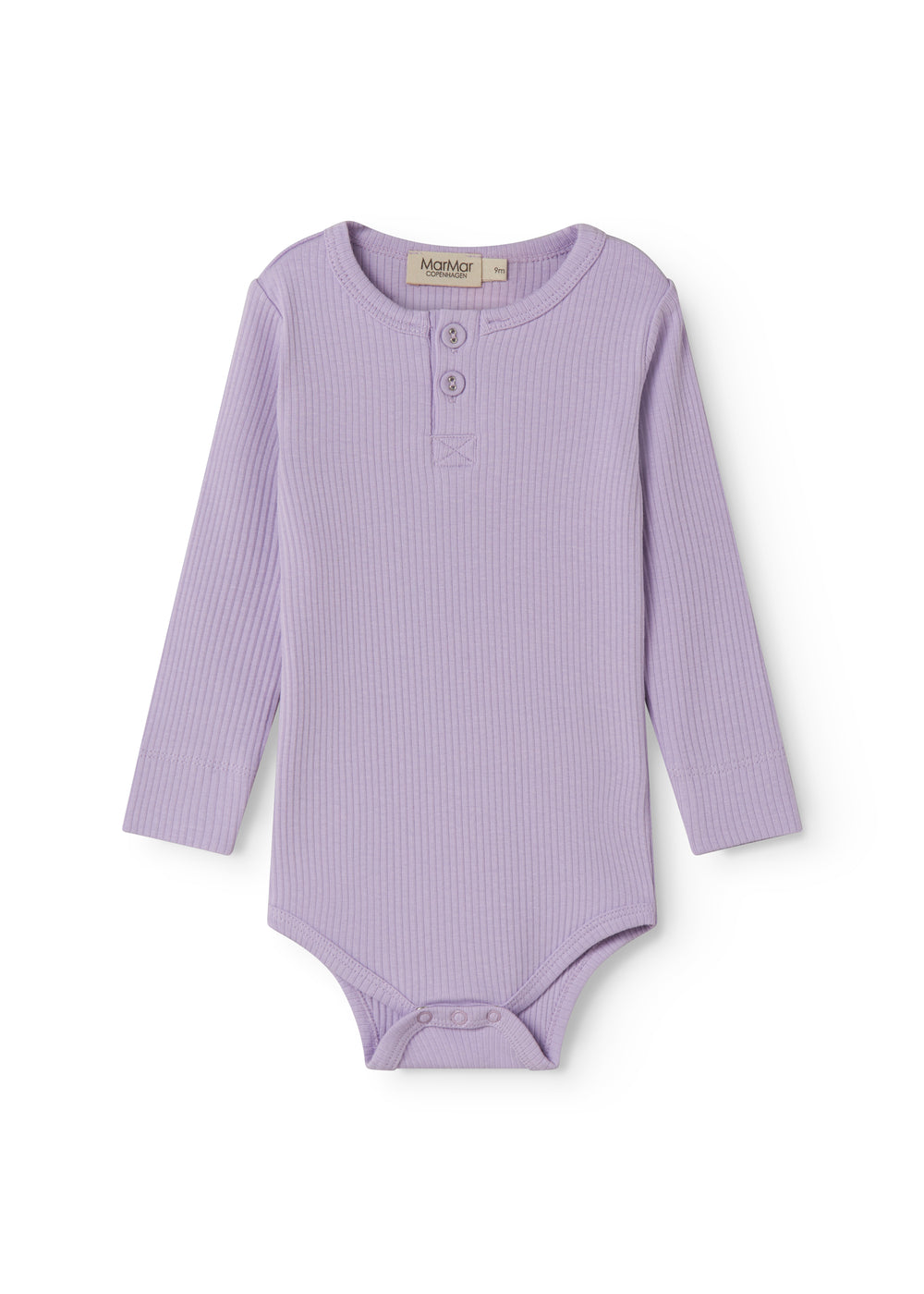 Langærmet baby modal bodystocking med stolpe knaplukning i lilla nuance